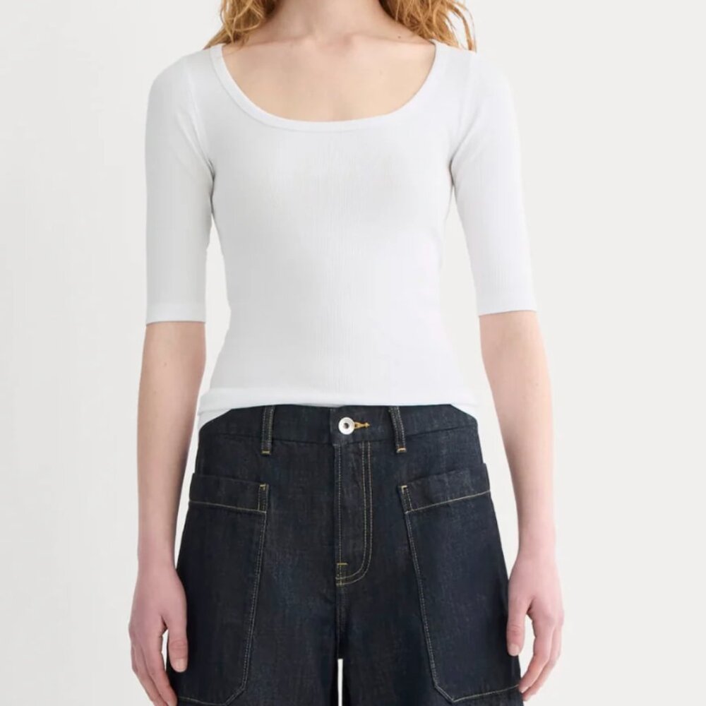 Everlane The Luxe Rib Scoop-Neck Tee, White, Size Large